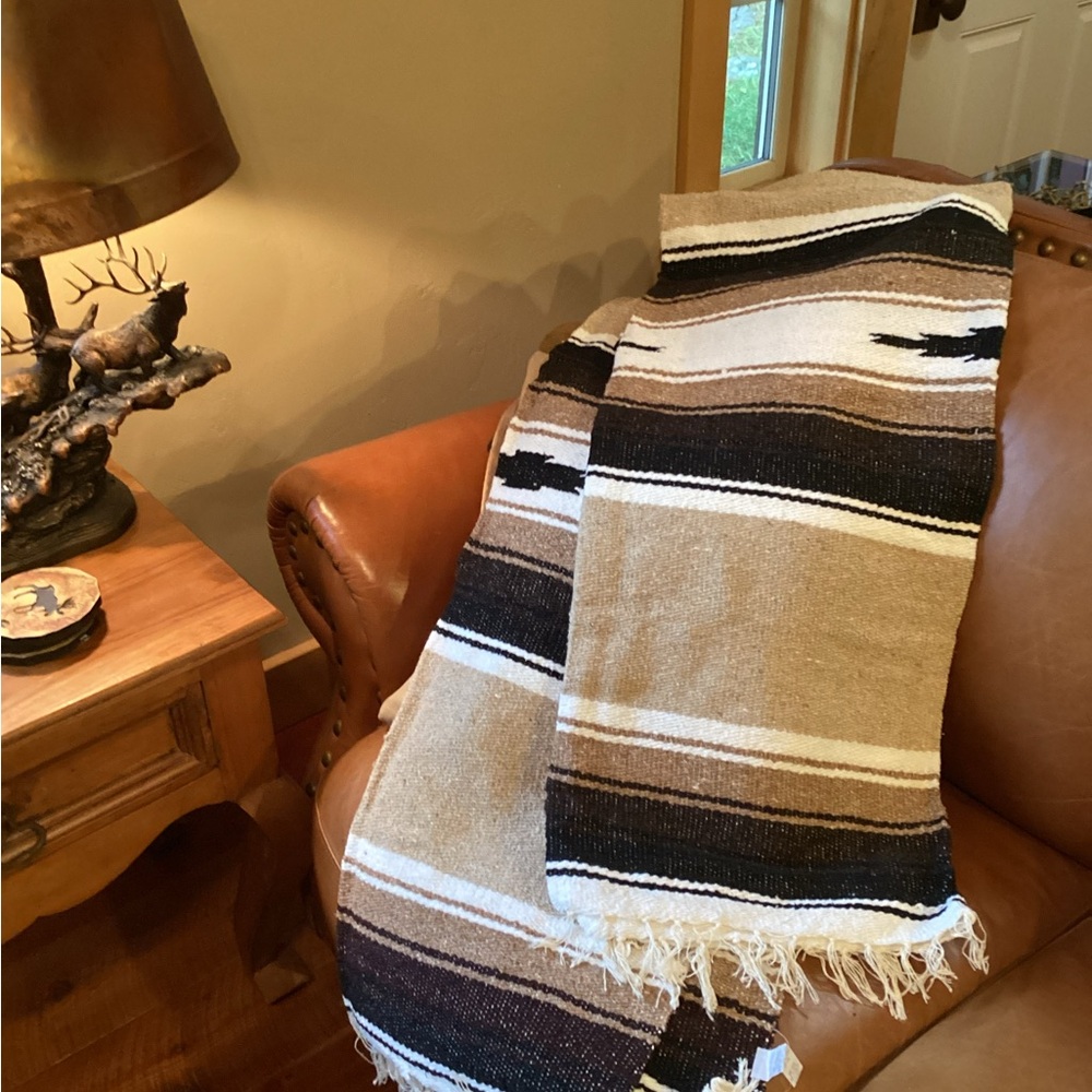 Cozy Striped Throw Blanket - Black, Brown, and Cream